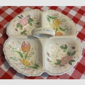 Blue Ridge China Center Handle Four Section Candy Dish Hand Painted Flowers USA